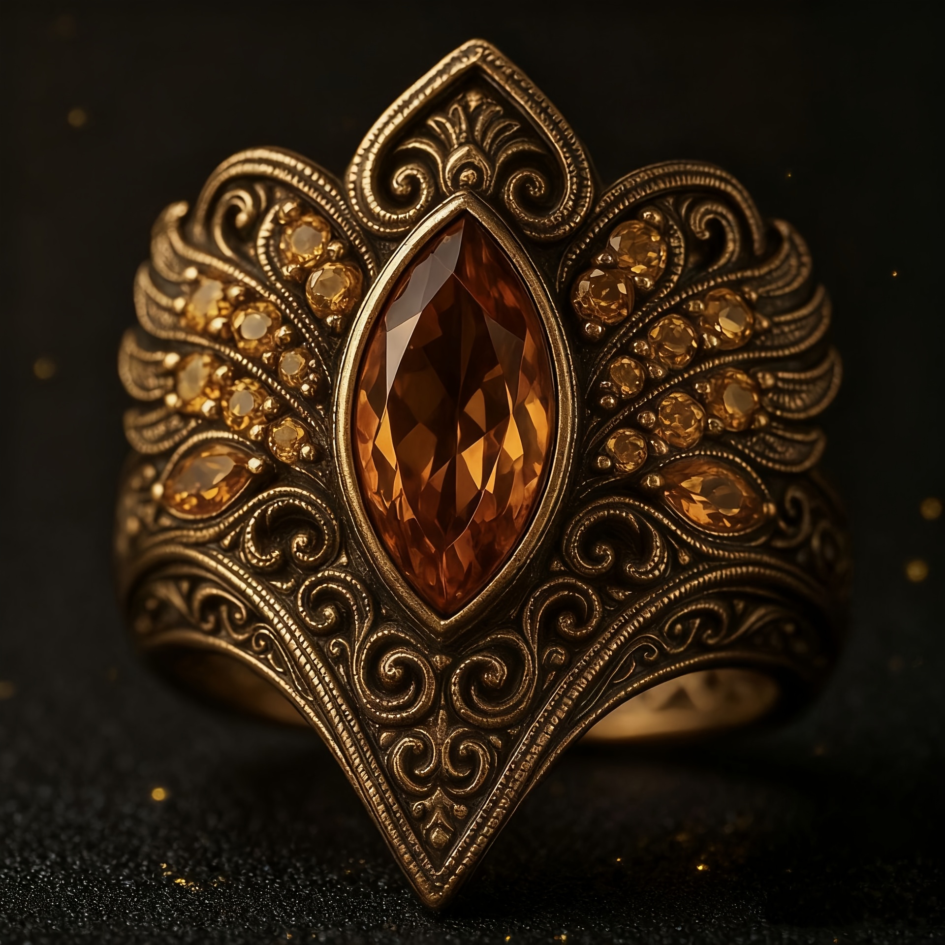Copper Inlaid Champagne Colored Synthetic Zirconia Ring